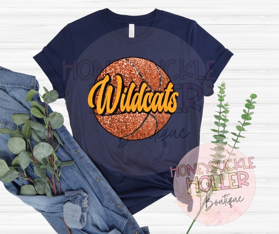 Faux Glitter Gold Wildcats Basketball