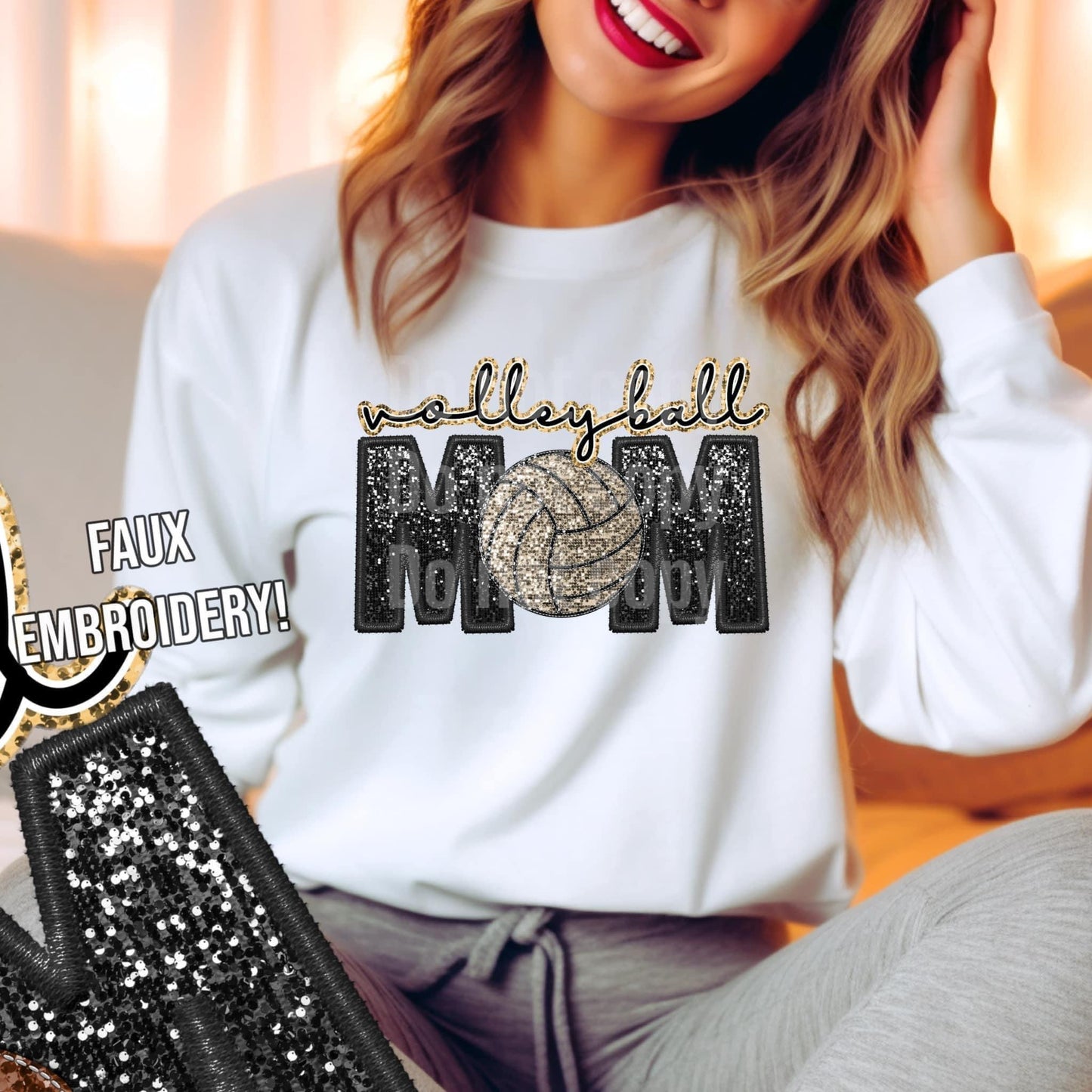 Faux Embroidery Volleyball Mom