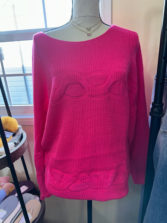 Hot pink cold shoulder sweater