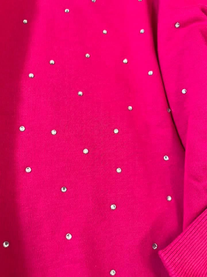 Oversized Hot Pink Rhinestone Sweater