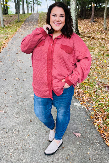 Marsala Quilted Knit Button Down Shacket