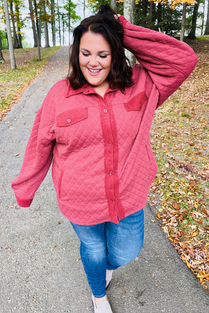 Marsala Quilted Knit Button Down Shacket