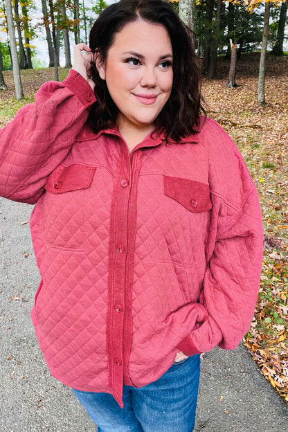 Marsala Quilted Knit Button Down Shacket