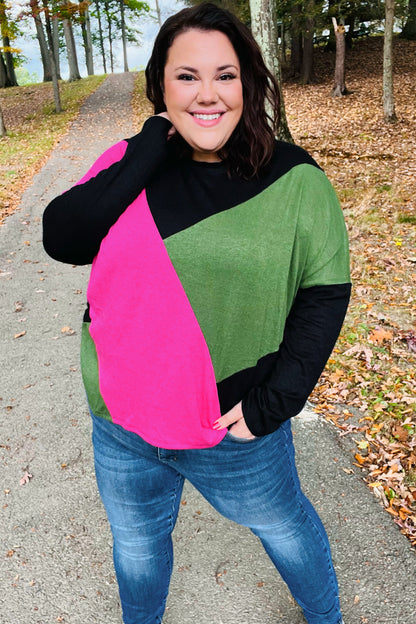 Based On Love Black & Pink Dolman Colorblock Top