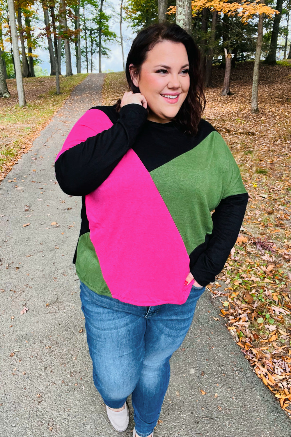 Based On Love Black & Pink Dolman Colorblock Top