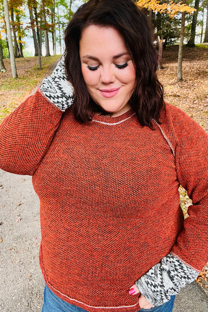 Be Yourself Rust Textured Aztec Outseam Top