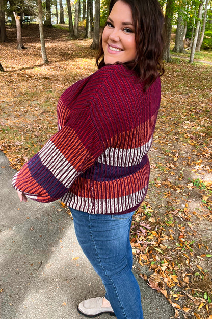 Take All Of Me Burgundy & Navy Stripe Oversized Sweater