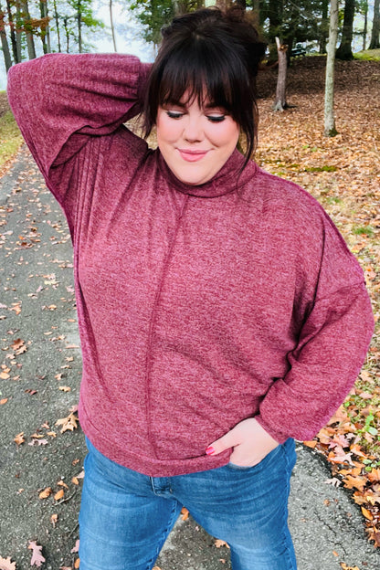 The Latest Edition Burgundy Brushed Mélange Mock Neck Sweater