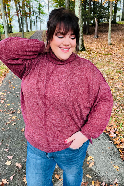 The Latest Edition Burgundy Brushed Mélange Mock Neck Sweater