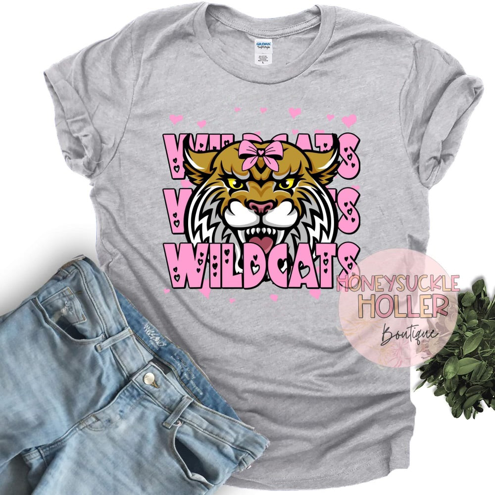 Stacked Wildcats Pink with Hearts and Mascot