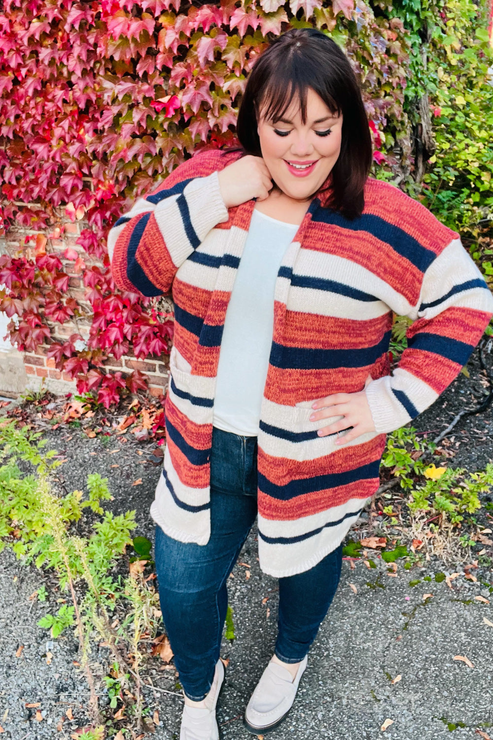 All Put Together Rust & Navy Striped Pocketed Cardigan