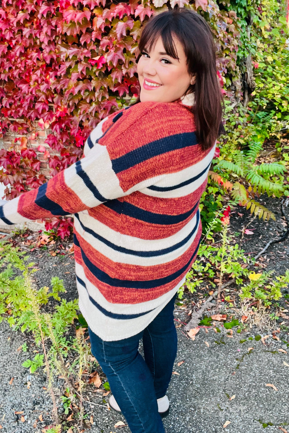 All Put Together Rust & Navy Striped Pocketed Cardigan