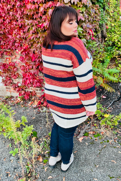 All Put Together Rust & Navy Striped Pocketed Cardigan