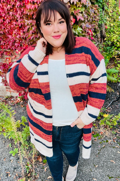 All Put Together Rust & Navy Striped Pocketed Cardigan