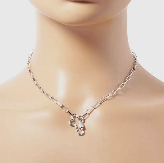 Infinity Cross Chain Necklace-White Gold