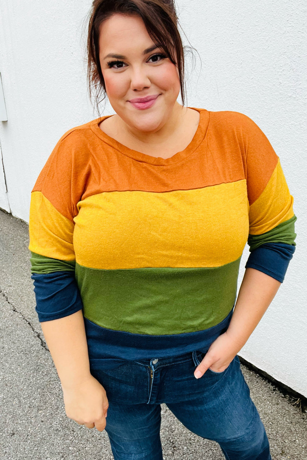 Olive & Mustard Color Block Hacci Top