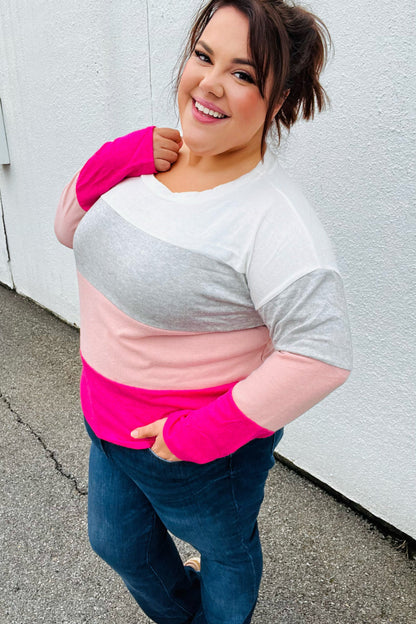 Ivory & Fuchsia Color Block Hacci Top