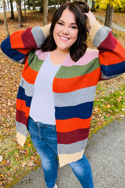 Just A Dream Multicolor Striped Slouchy Open Cardigan