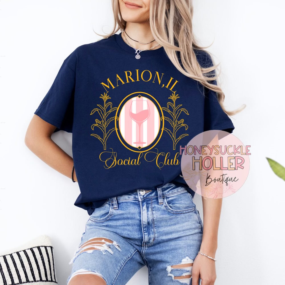 Marion IL Social Club Navy  Shirt