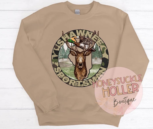 Shawnee Sportsman Camo Circle Realistic Deer and Duck on Tan