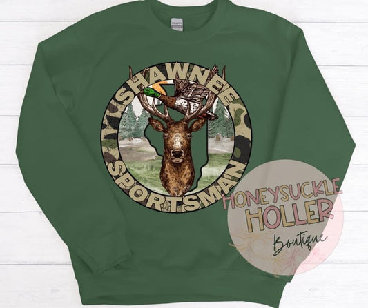 Shawnee Sportsman Camo Circle Realistic Deer and Duck on Army Green