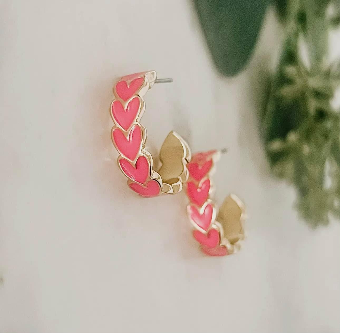 Pink Heart Huggie Earrings