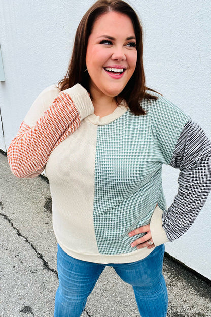 Feeling Casual Rust & Olive Two-Tone Knit Color Block Top