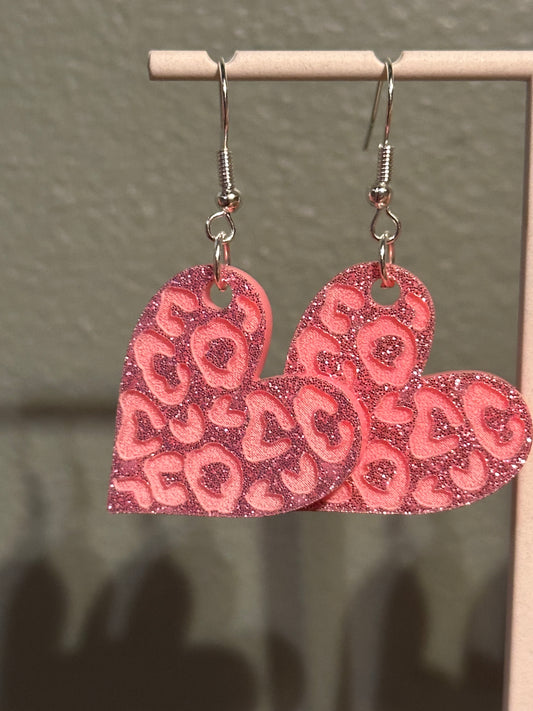 Pink Leopard Heart Earrings