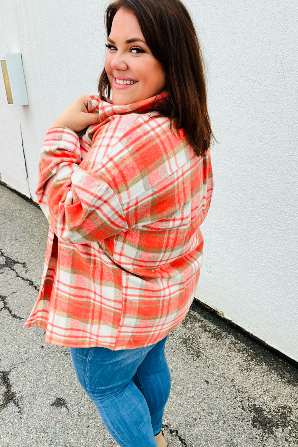 Layer Up Orange Plaid Flannel Button Down Shacket