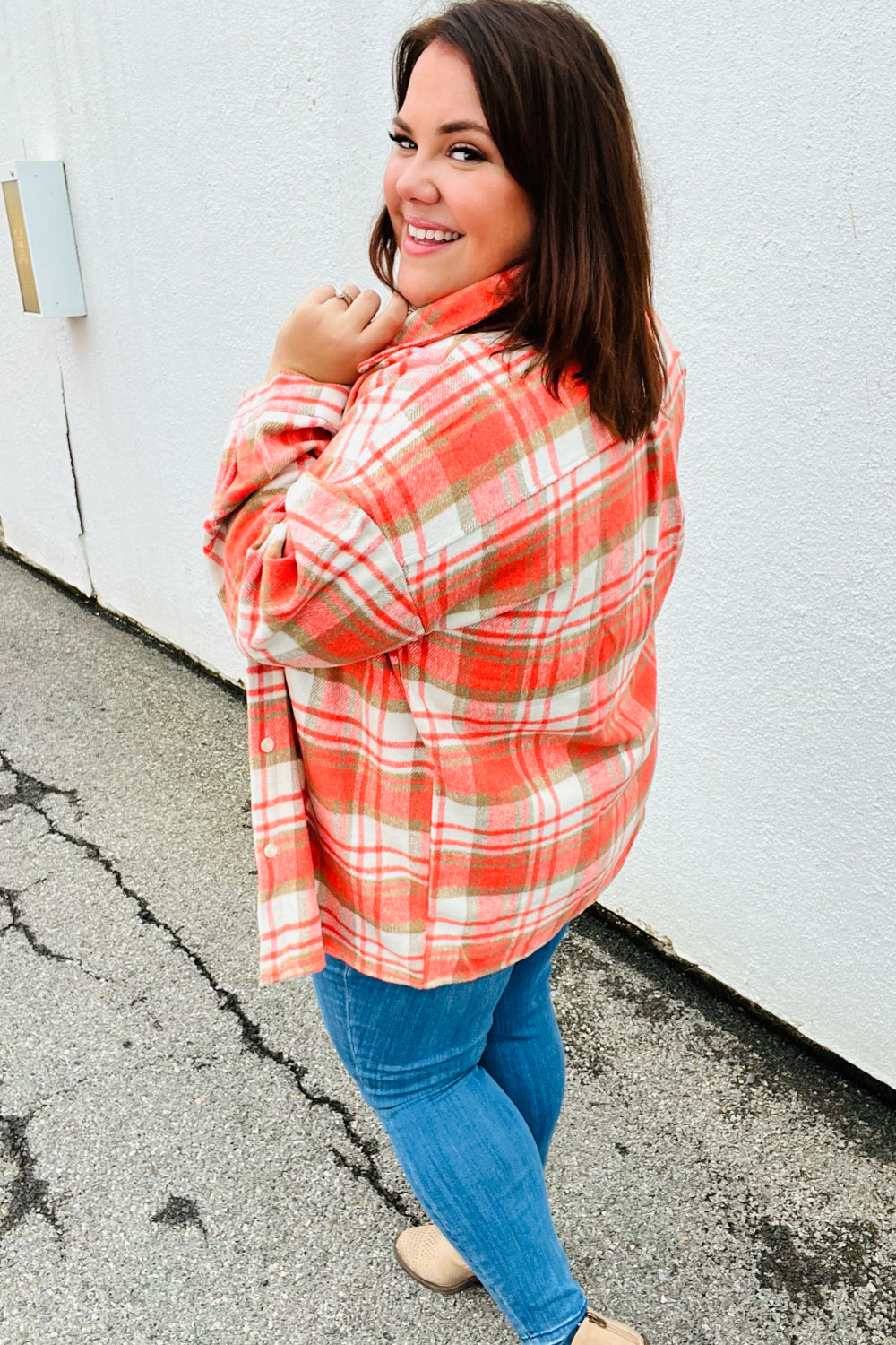 Layer Up Orange Plaid Flannel Button Down Shacket