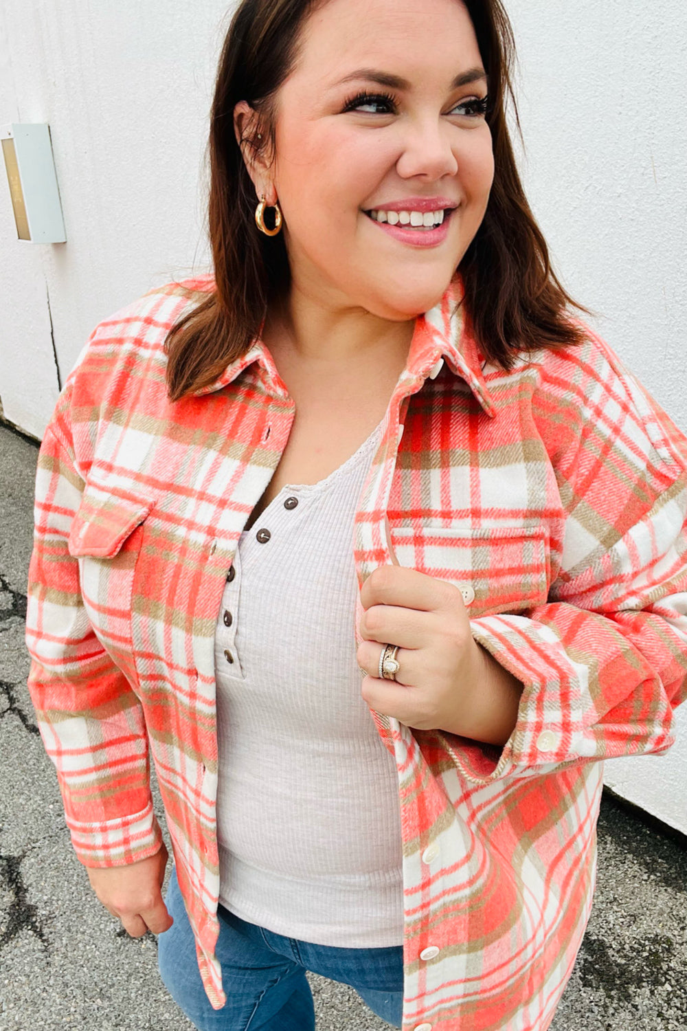 Layer Up Orange Plaid Flannel Button Down Shacket