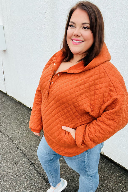 Feeling Bold Burnt Orange Quilted Quarter Snap Hoodie