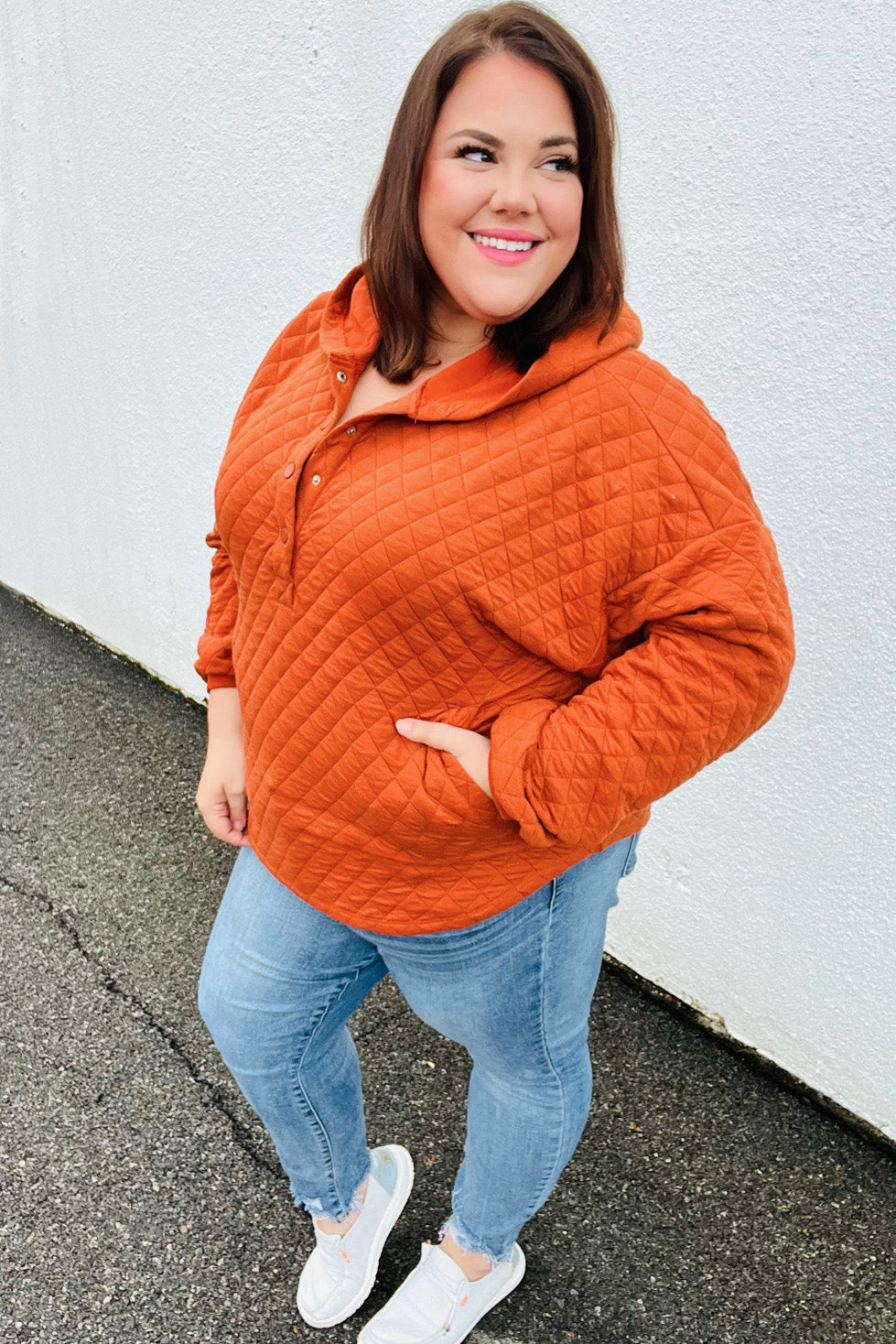 Feeling Bold Burnt Orange Quilted Quarter Snap Hoodie