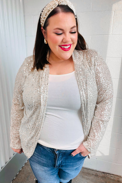 Be Your Own Star Silver Sequin Open Blazer