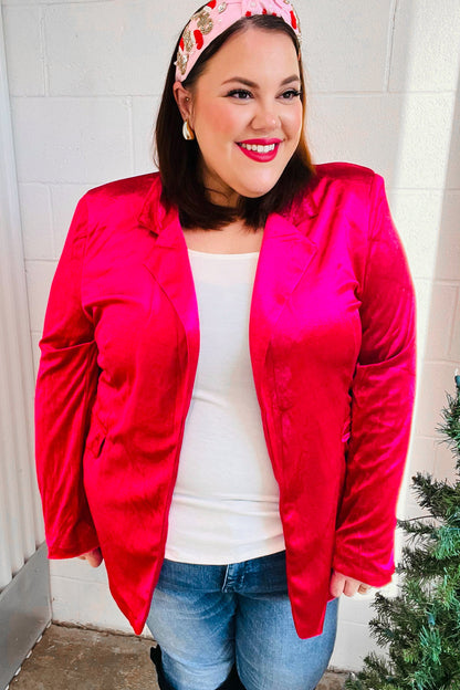 Dazzling Magenta Velvet Lapel Blazer