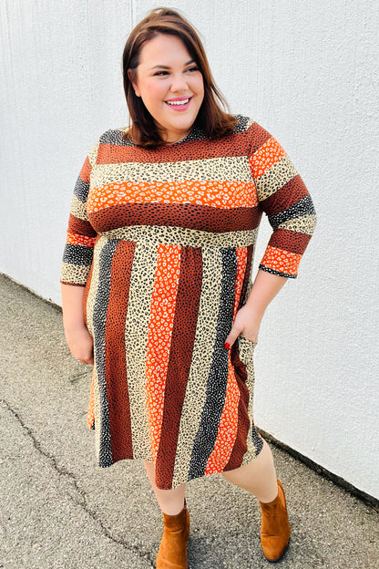 Love You Truly Taupe & Black Leopard Stripe Fit & Flare Dress