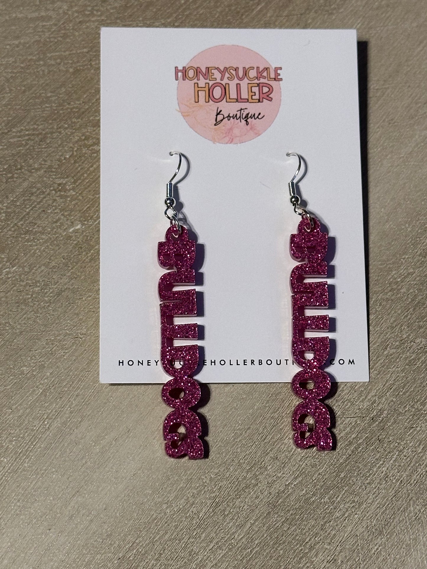 Purple Glitter Block Bulldogs Earrings