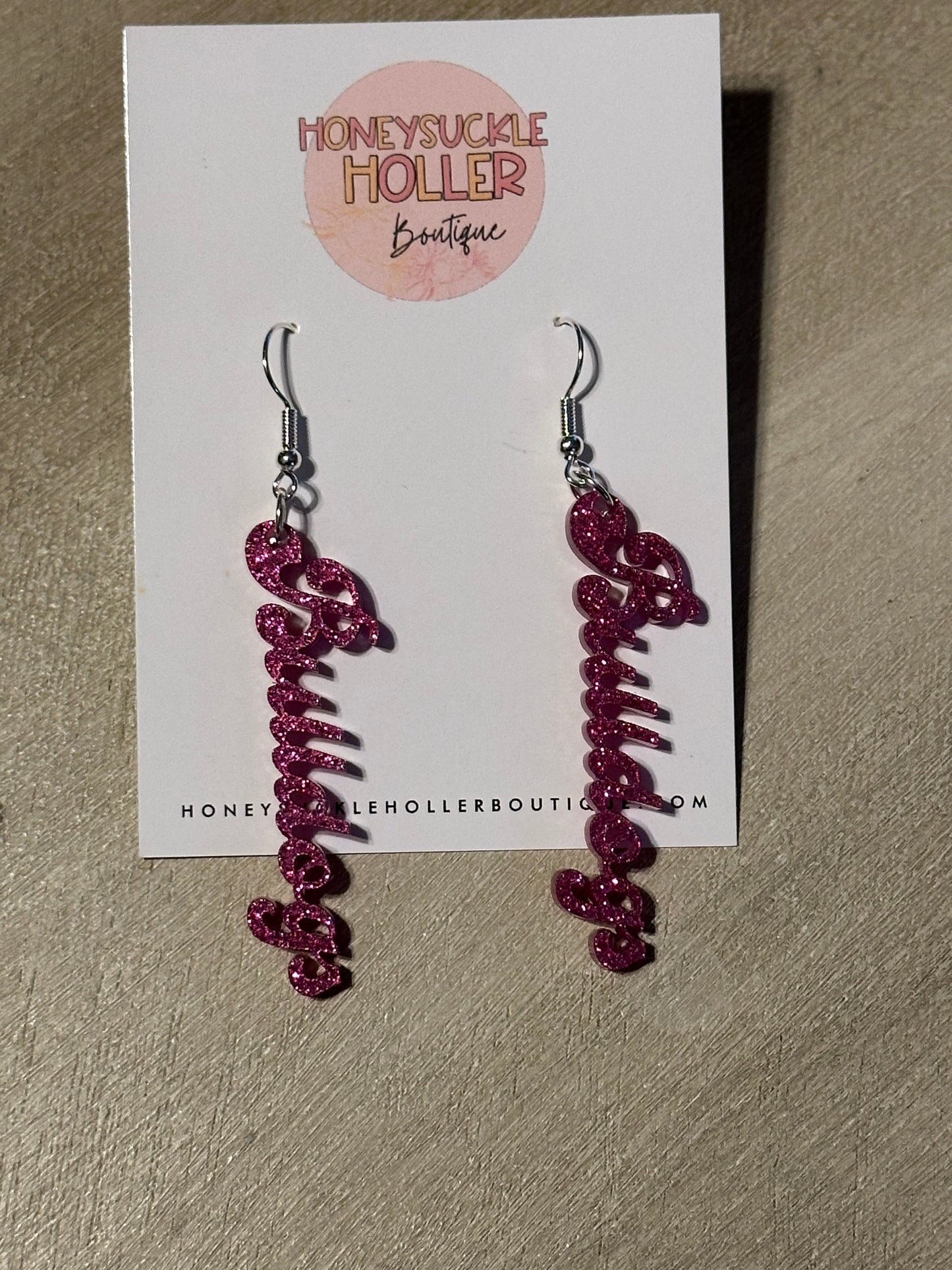 Purple Glitter Cursive Bulldogs Earrings