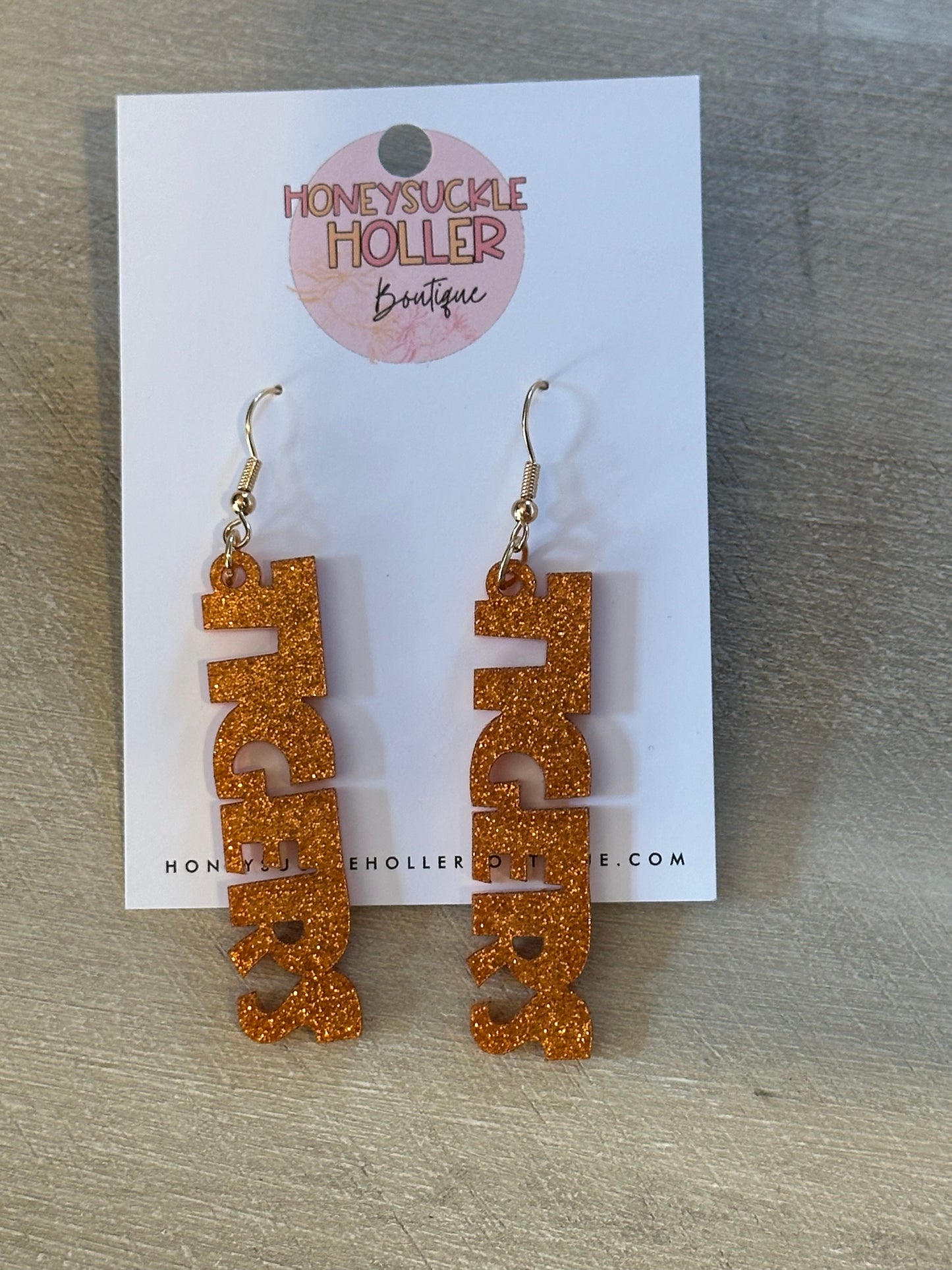 Orange Glitter Block Tigers Earrings