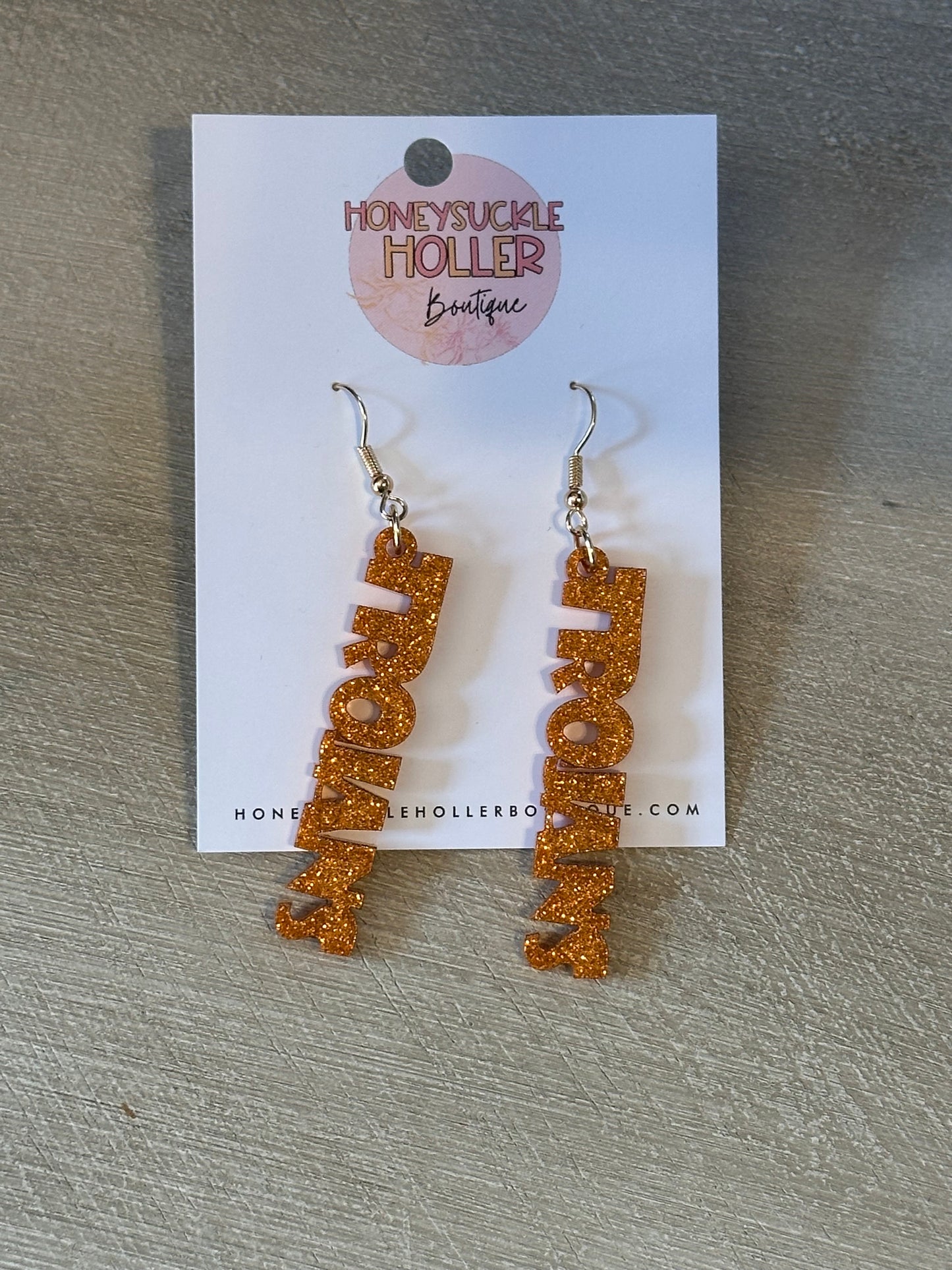 Orange Glitter Block Trojans Earrings