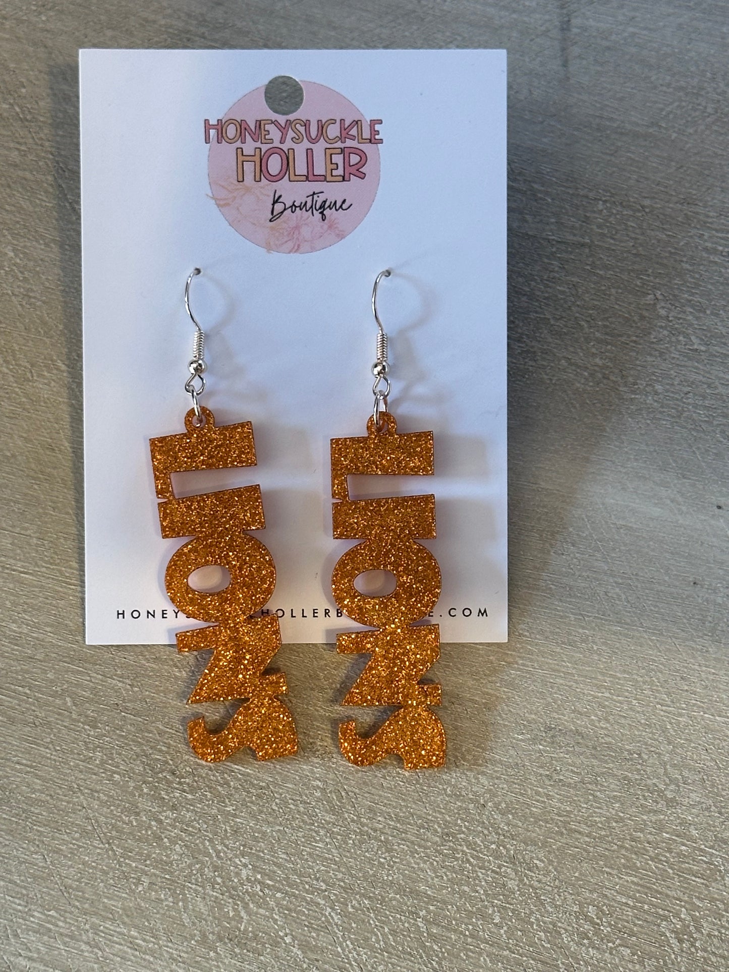 Orange Glitter Block Lions Earrings