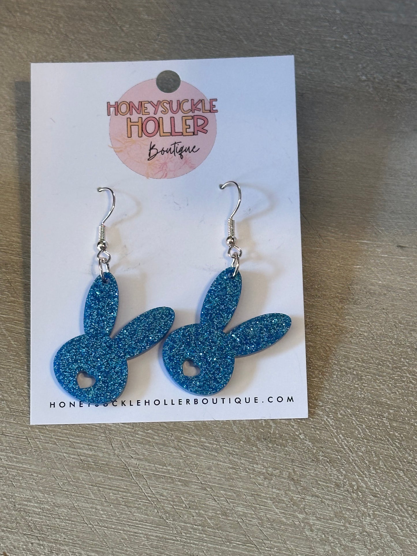 Blue Glitter Bunny Earrings