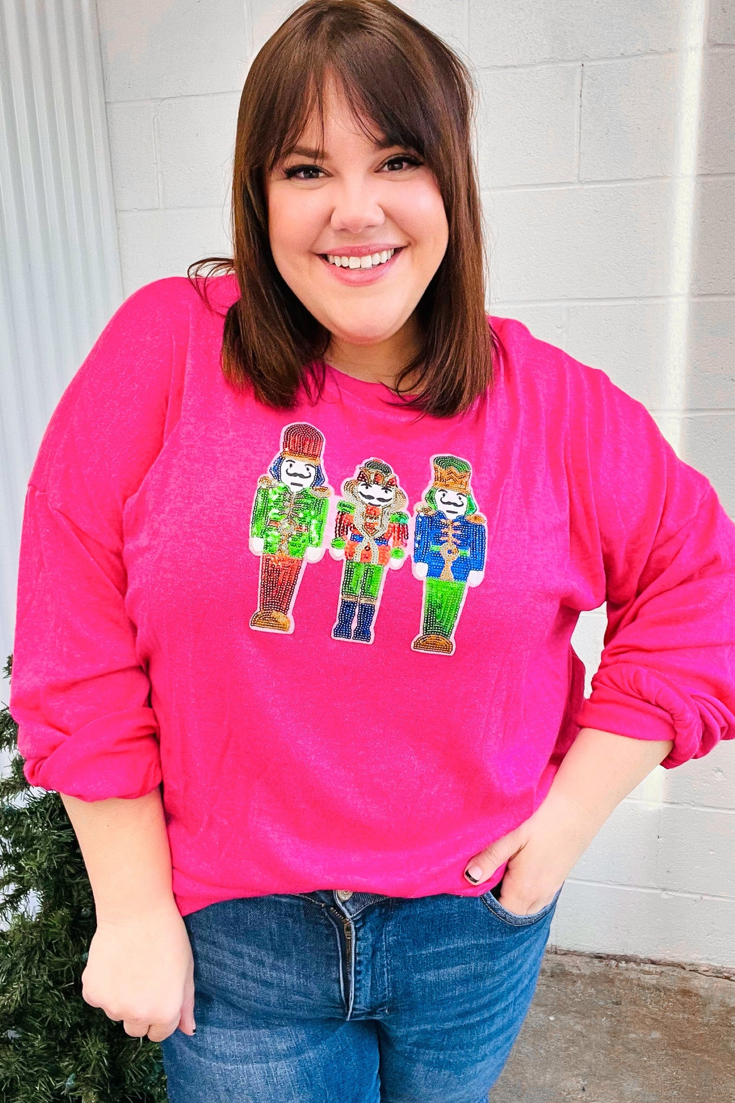 Nutcracker Fun Hot Pink Sequin Hacci Top