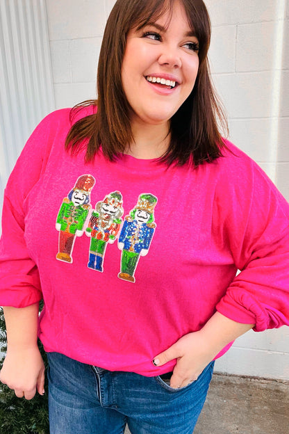 Nutcracker Fun Hot Pink Sequin Hacci Top