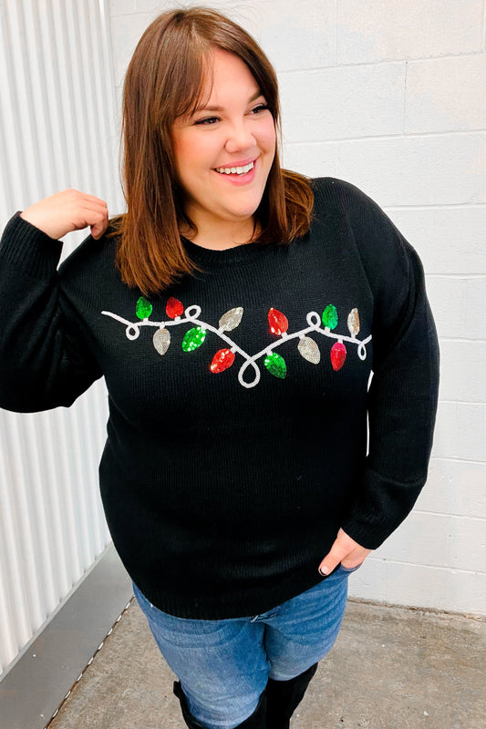 It's Lit Black Sequin Embroidered Christmas Lights Sweater