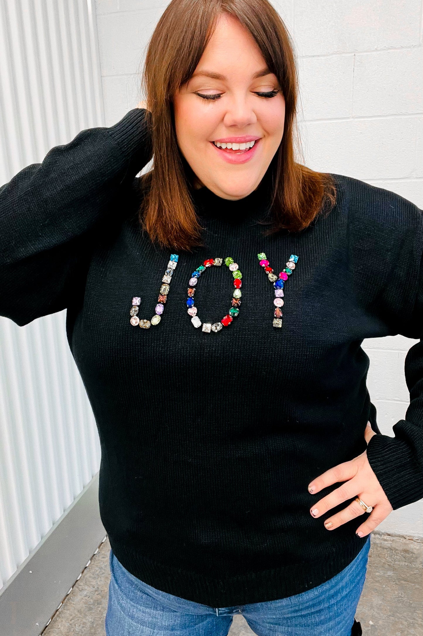 Give Back JOY Jewel Beaded Black Sweater