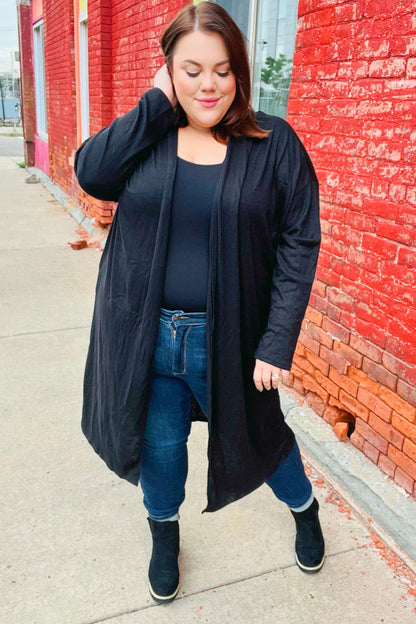 Over The Moon Black Hacci Midi Open Cardigan