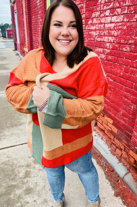 Latte Ready Rust & Taupe Color Block Open Knit Cardigan