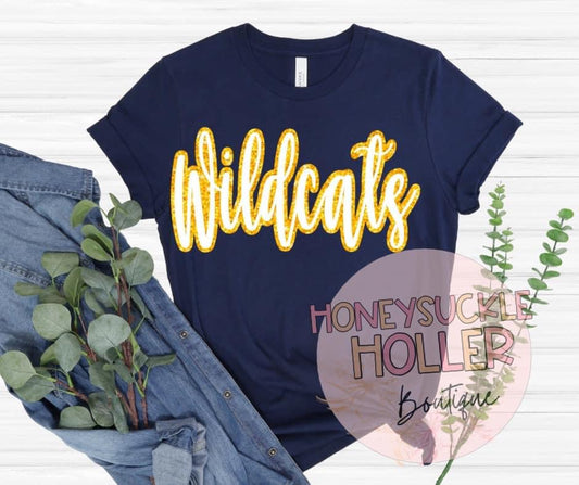 Wildcats Faux glitter Double Bubble Letters Cursive