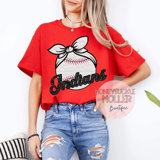 Faux Glitter Indians Baseball